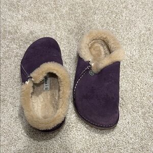 Purple Suede Birkenstocks with Faux Fur Lining